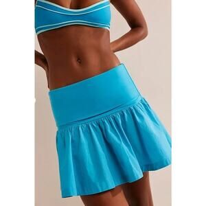 Free People Women's Tropical Blue Drop Waist Mini Skirt Size M NWT Pleated